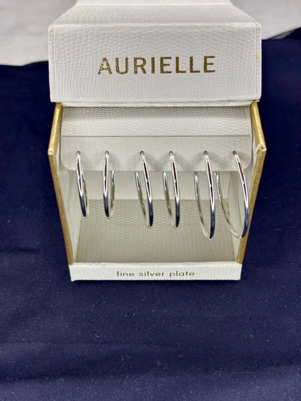 NIB Aurielle Fine Silver Plated Hoop Earring Trio -‎ Graduated Set